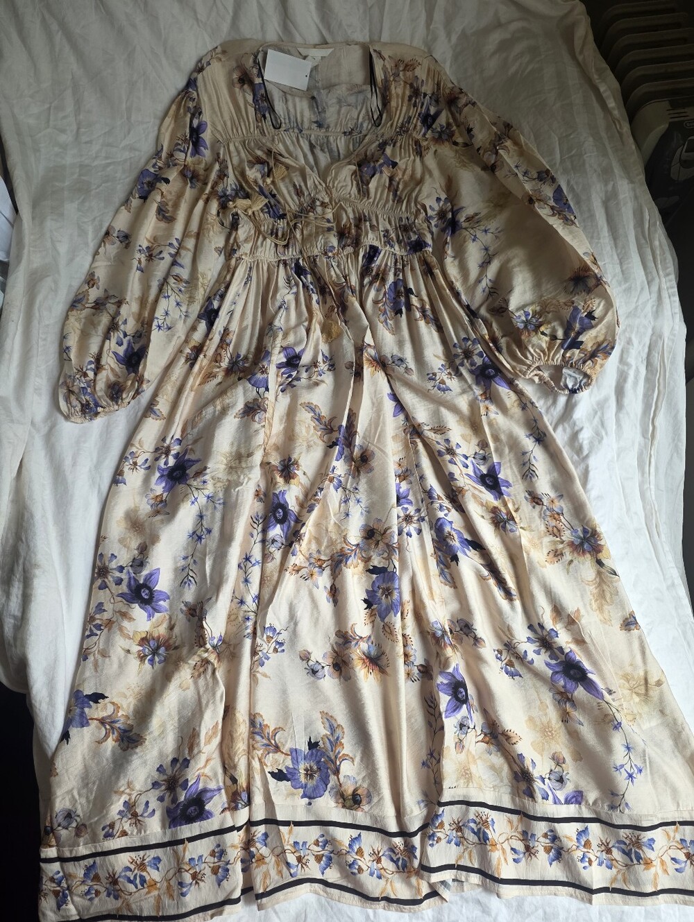 H&M Floral Printed Tie-detail Maxi Dress Beige/floral Lilac Blue Bnwt - Picture 8 of 13